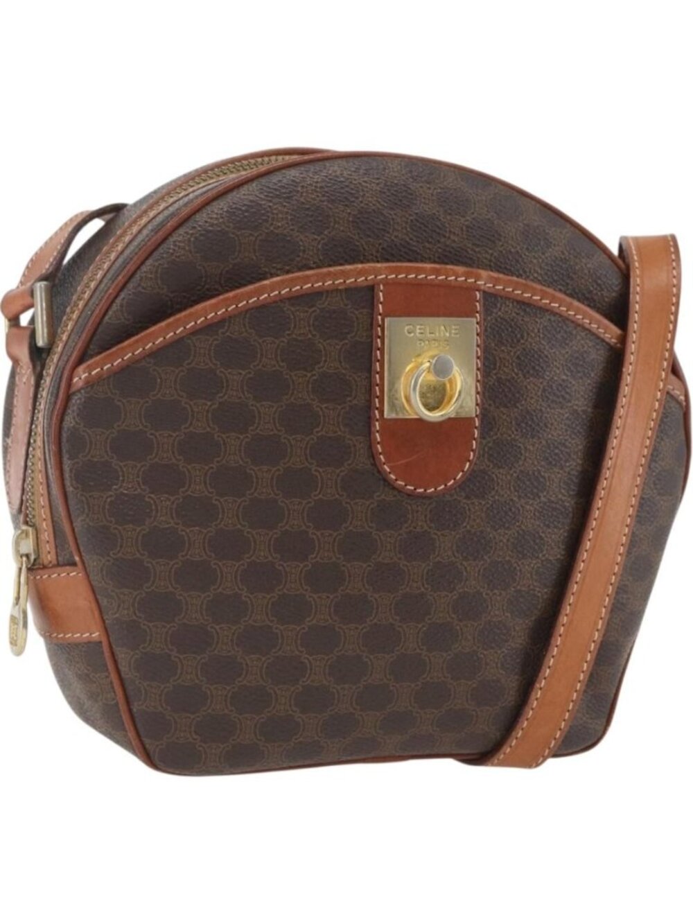 CELINE Macadam Canvas Shoulder Bag PVC Leather Brown Gold